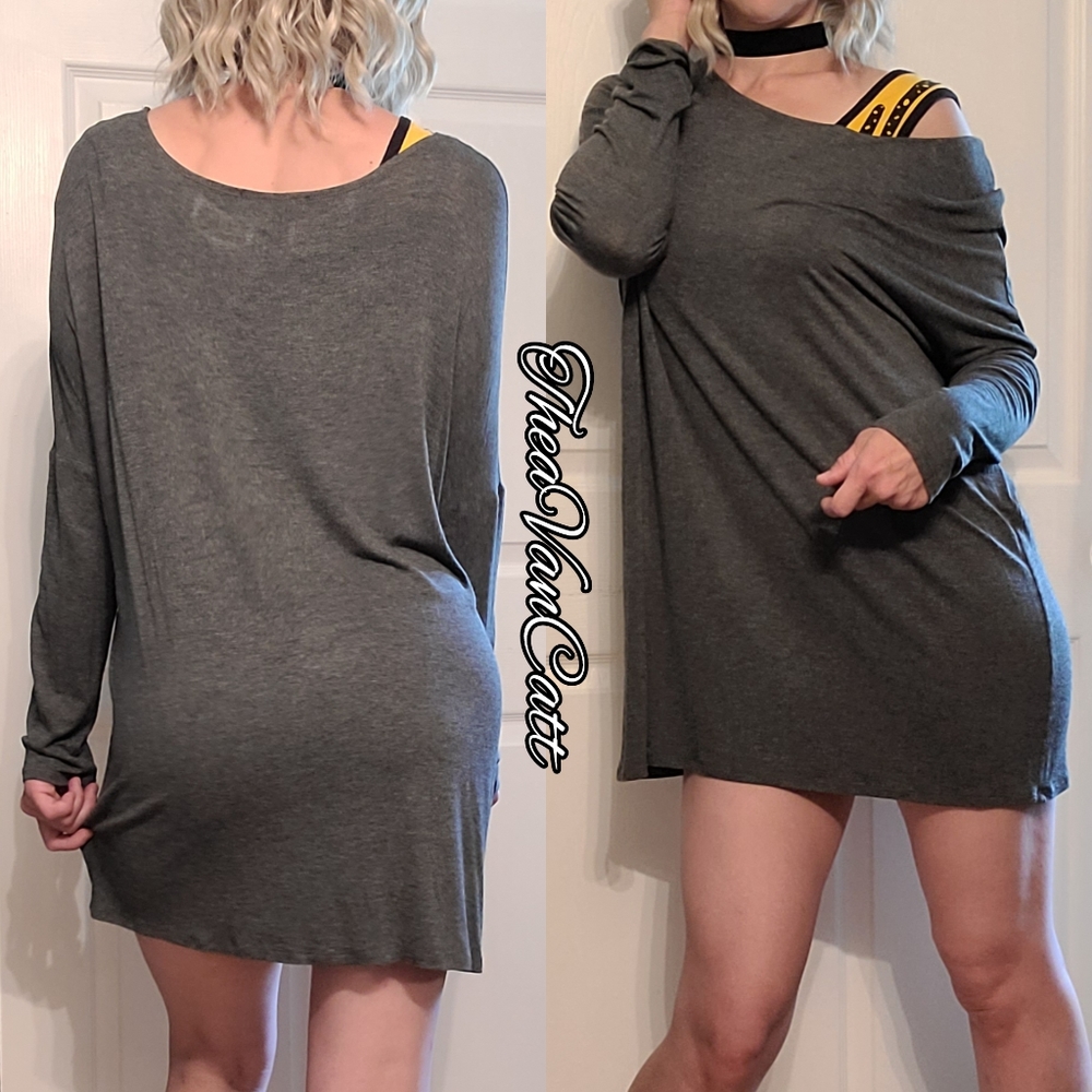 Active Collections long sleeve charcoal gray relaxed fit mini dress / Tunic top! - Picture 3 of 5